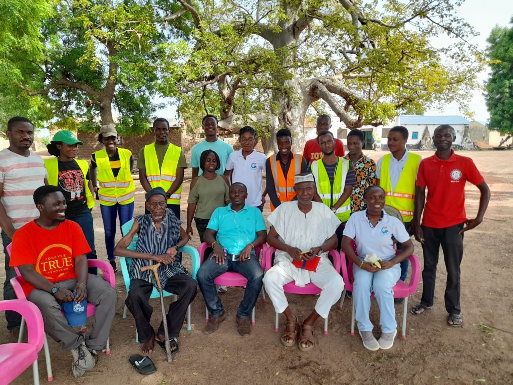 EWB-KNUST travel team in a group picture with George and representatives in Ullo Traditional Area during our June 2021 trip to Ullo.